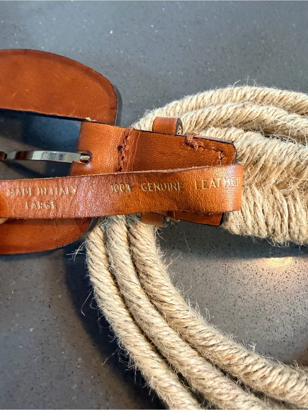 Veronica Beard Adalyn Rope Leather Belt Dark Natural Large